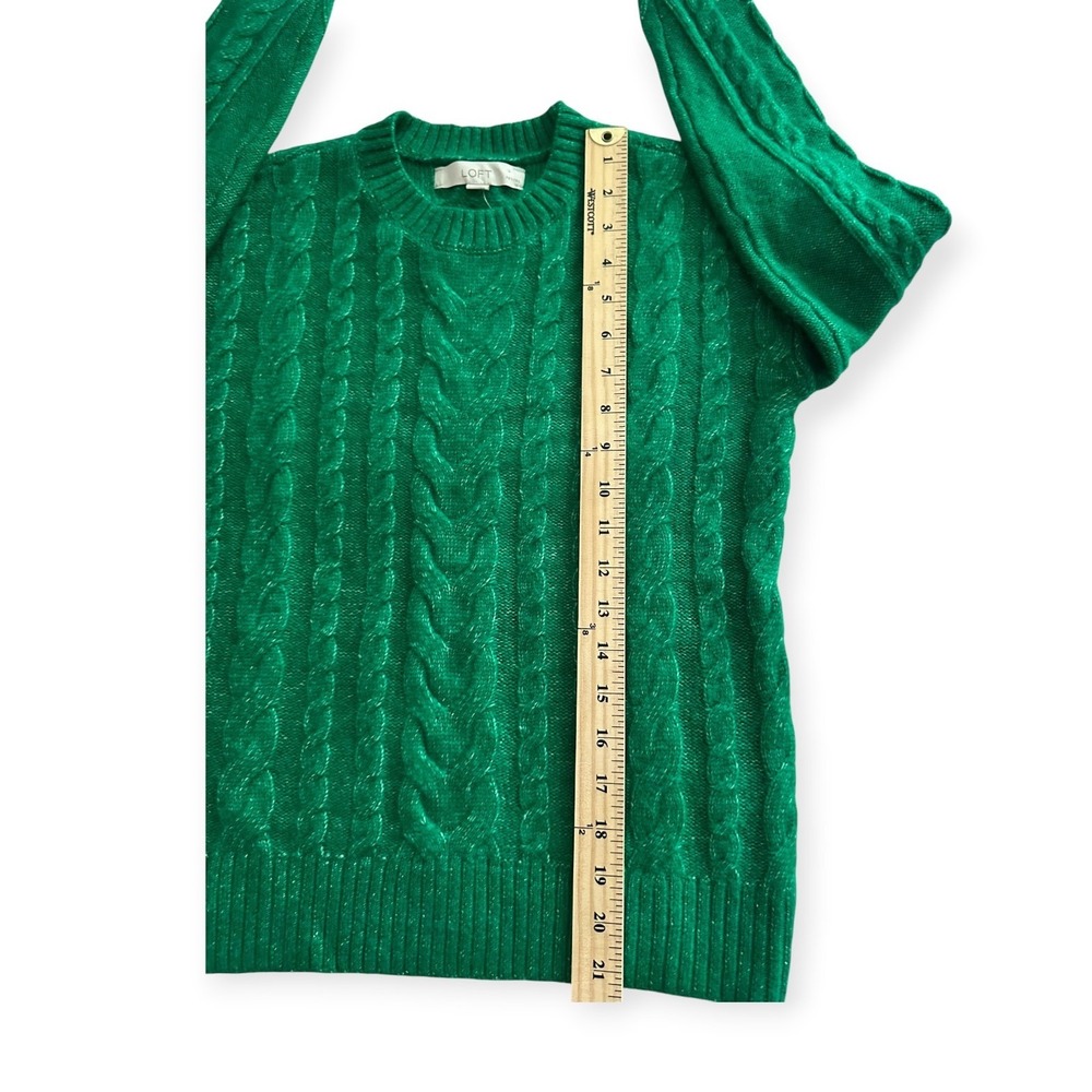 LOFT Cable Knit Preppy Vintage Sweater Emerald Green XXSP Women Petite - Picture 4 of 8